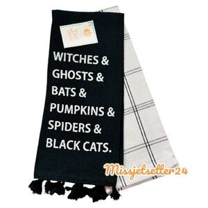 NWT Target Halloween Themed 2 ct Dish Towels Witches Ghosts Bats Pumpkin Spiders
